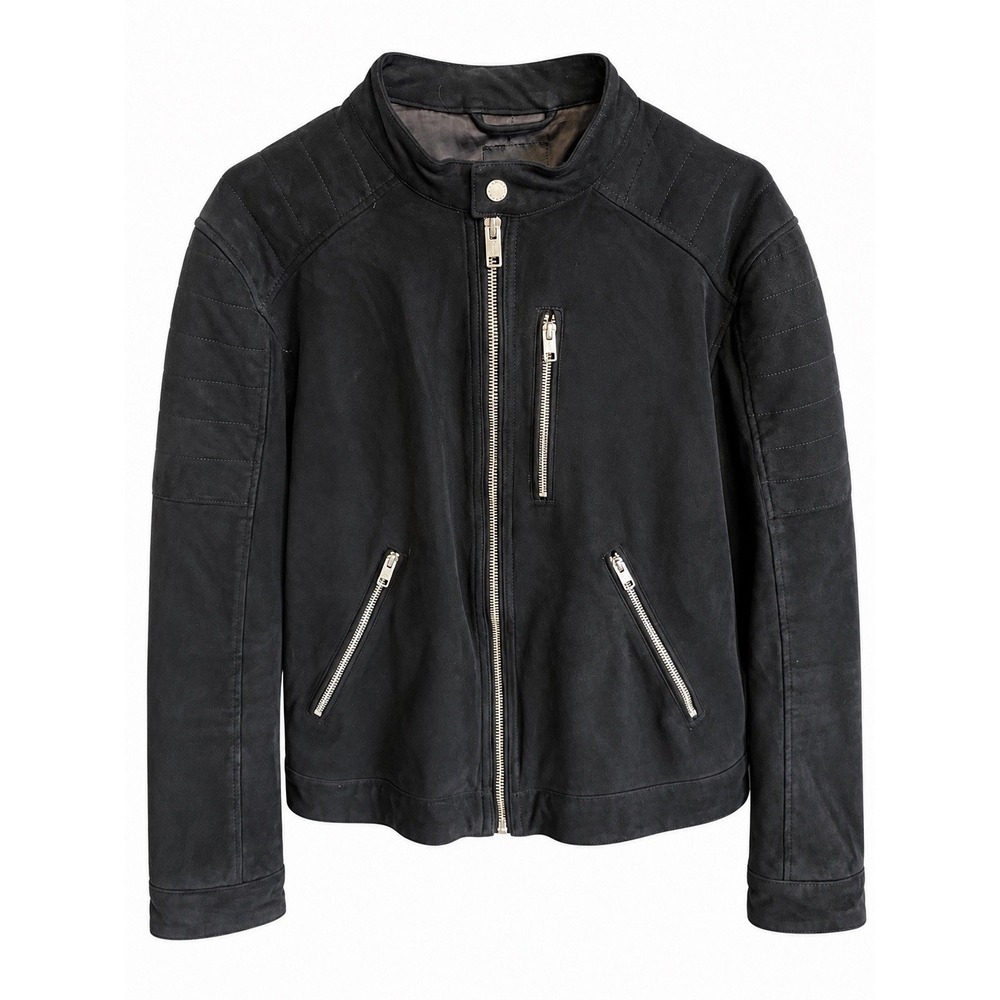H&M Black Faux Suede Moto Biker Jacket Women M Grunge Rocker Zip Streetwear